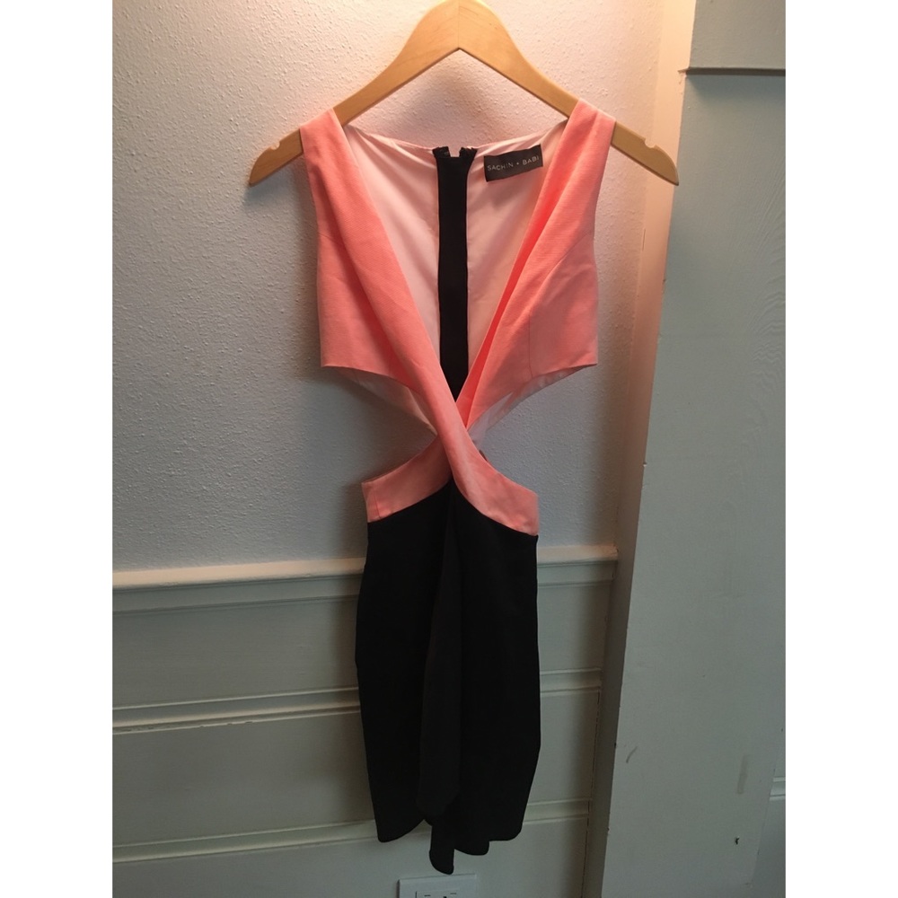 Sachin +Babi Cut Out High Low Dress feather small